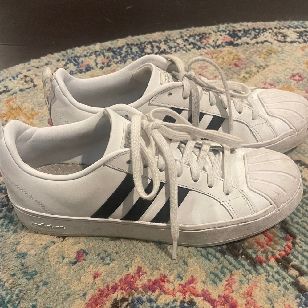 Adidas Men's Classic White Sneakers with Black Stripes